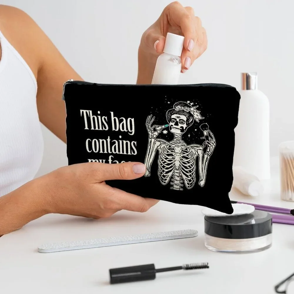 Goth Makeup Bag Waterproof Linen Small Cosmetic Pouch Women Halloween Gift